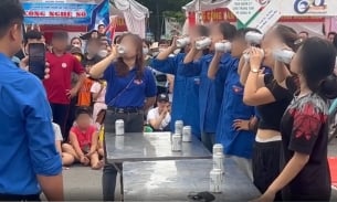 Xôn xao hình ảnh học sinh thi uống bia tại hội trại ở TP Uông Bí?