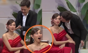 Suýt bị Trường Giang hôn má trên sóng truyền hình, Hoa hậu Thùy Tiên tỏ thái độ thế nào?