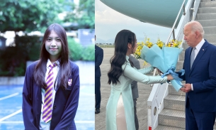 Điều ít biết về nữ sinh vinh dự tặng hoa Tổng thống Mỹ Joe Biden tại sân bay Nội Bài