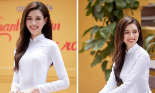 Đỗ Thị Hà khoe vóc dáng mảnh mai trong tà áo dài Việt