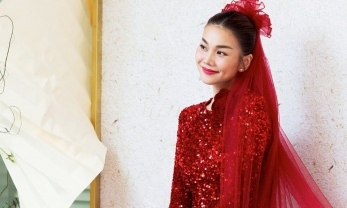 Thanh Hằng 'xả' loạt ảnh áo dài cưới đỏ rực rỡ trước thềm hôn lễ