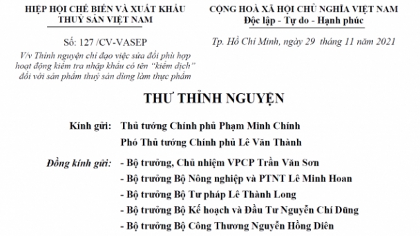 Suốt 6 năm chịu khổ vì kiểm dịch, VASEP gửi thỉnh nguyện tới Thủ tướng