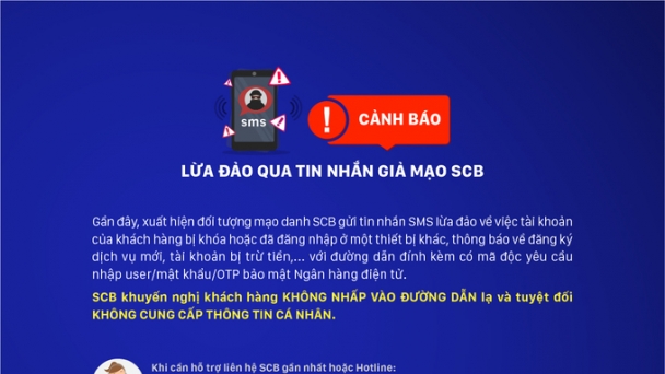 SCB cảnh báo lừa đảo qua tin nhắn giả mạo