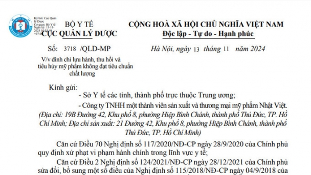 Thu hồi, tiêu hủy mỹ phẩm kém chất lượng của Công ty mỹ phẩm Nhật Việt