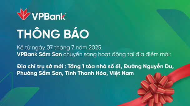 VPBank Sầm Sơn hoạt động tại địa điểm mới