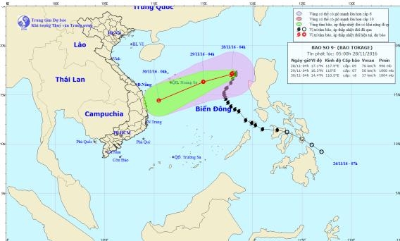 Bão số 9 sẽ suy yếu thành áp thấp nhiệt đới