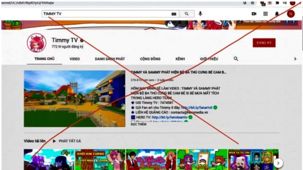 TP HCM: Phạt kênh Timmy TV 15 triệu đồng vì đăng tải nhiều nội dung độc hại với trẻ em