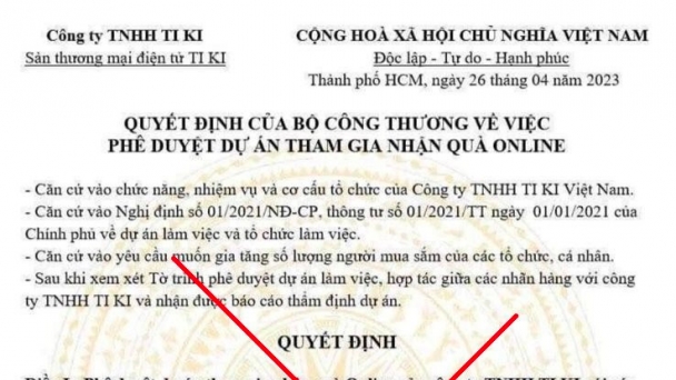 Cảnh báo giả mạo Bộ Công Thương về việc Phê duyệt dự án tham gia nhận quà online