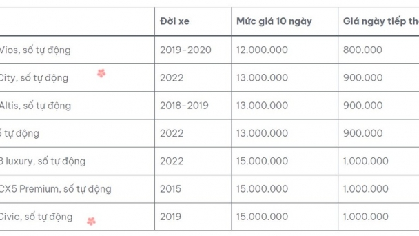 Giá thuê xe ôtô tự lái tăng ‘phi mã’, cao ngất ngưởng dịp cận Tết Nguyên đán