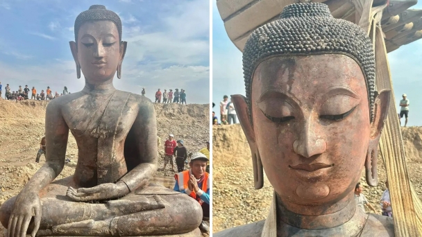 Sông Mê Kông cạn nước, 'anh em Việt Nam' khai quật thành công bức tượng Phật niên đại 1.000 năm