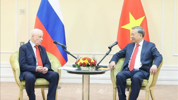 Tổng Bí thư Tô Lâm gặp Chủ tịch Đảng Nước Nga Công bằng - Những người yêu nước - Vì sự thật