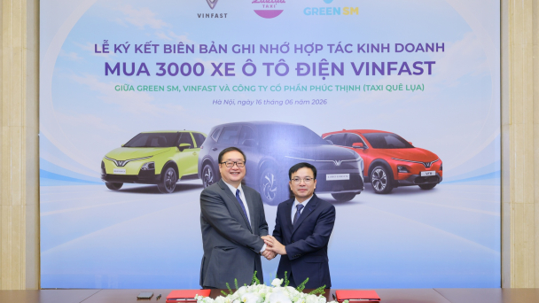 Taxi Quê Lụa tăng tốc chuyển đổi xanh, mua thêm 2000 ô tô điện VinFast thông qua Green SM