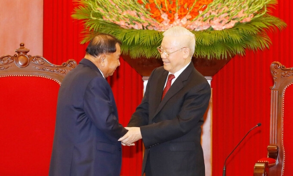 Tổng Bí thư Nguyễn Phú Trọng tiếp Chủ tịch Thượng viện Vương quốc Campuchia Say Chhum