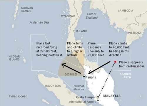MH370 đổi hướng và độ cao nhiều lần sau khi mất tích