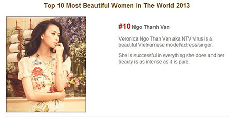 Ngô Thanh Vân lọt top 10 người phụ nữ đẹp nhất thế giới 2013