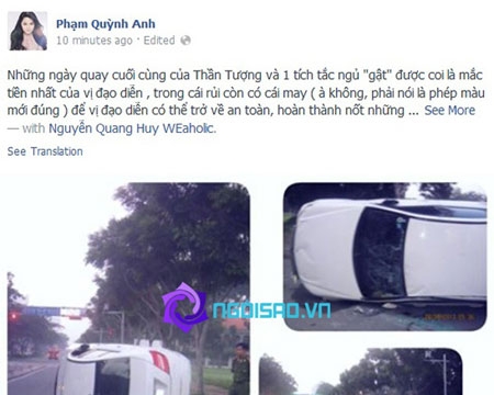 Phạm Quỳnh Anh chia sẻ hình ảnh tai nạn xe hơi của chồng