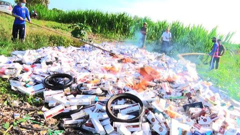 Long An: Tiêu hủy hơn 87.000 gói thuốc lá nhập lậu