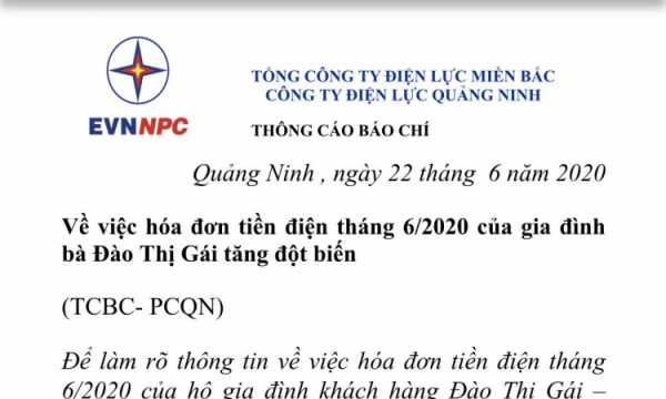 Tạm thời đình chỉ trưởng phòng kinh doanh Điện lực Vân Đồn - Quảng Ninh