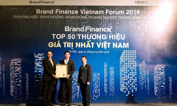 Vietcombank được Brand Finance bình chọn top 50 thương hiệu giá trị nhất Việt Nam 2016