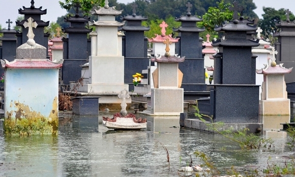 Nghĩa trang ngập úng nhiều tháng, 30 hộ dân có nguy cơ mắc dịch bệnh