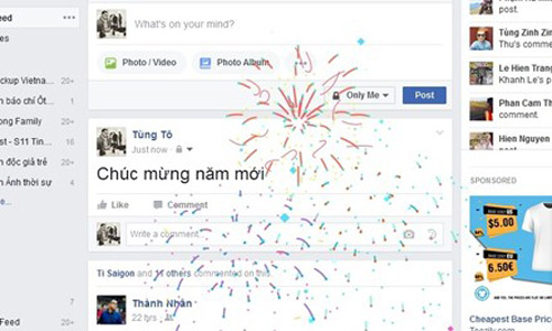 Gõ 'Chúc mừng năm mới': pháo hoa rực rỡ trên facebook