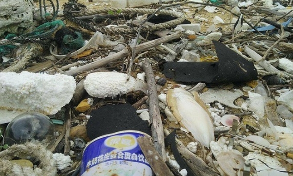 Dầu vón cục, chai lọ tiếng Hoa trôi dạt vào bờ biển Quảng Nam