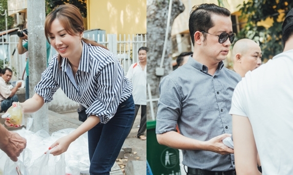 Đạo diễn Quý Khang cùng Hoa hậu Thu Hoài phát 300 suất chay sáng cho bệnh nhân Viện tim 115