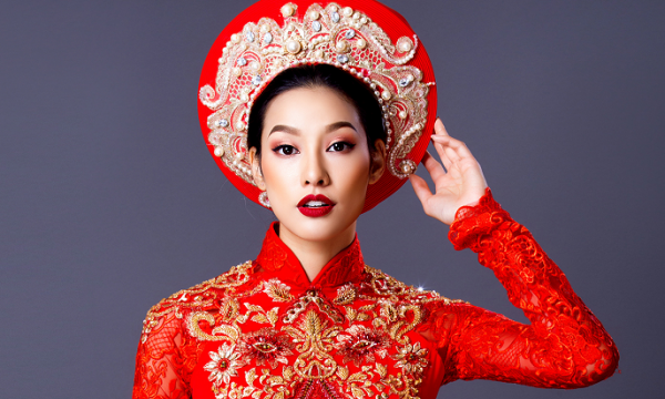 Lilly Nguyễn quý phái trong áo dài cưới của nhà thiết kế Minh Châu