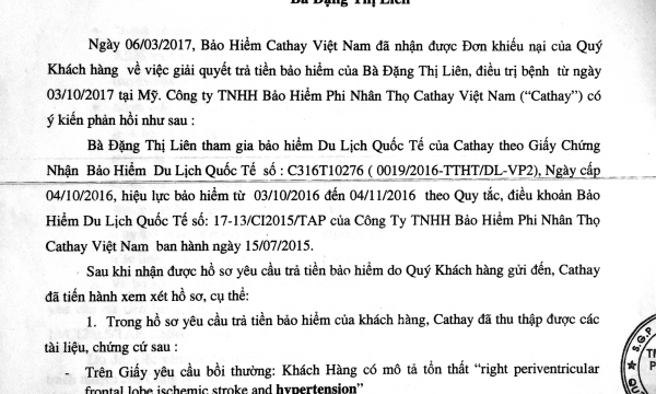 “Trầy trật” đòi tiền bồi thường từ bảo hiểm CaThay Việt Nam