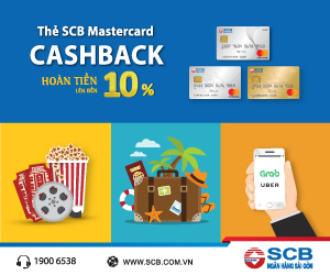 SCB hoàn tiền 10% khi thanh toán bằng Thẻ Quốc tế SCB Mastercard Cashback