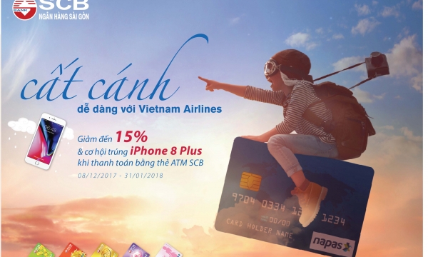 Mua vé máy bay bằng thẻ SCB, cơ hội nhận iPhone 8 Plus 