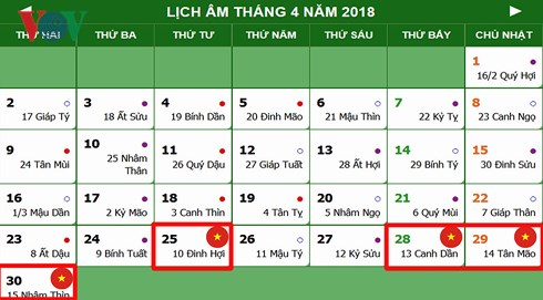 Lịch nghỉ chính thức lễ Giỗ tổ Hùng Vương, 30/4 và 1/5 năm 2018