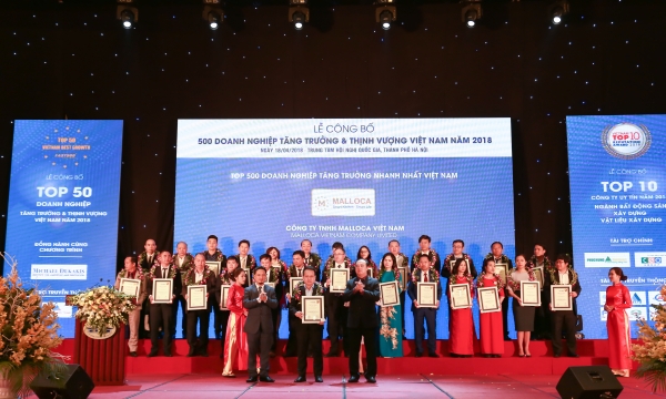 Malloca nhận giải Top 500 doanh nghiệp tăng trưởng nhanh nhất Việt Nam