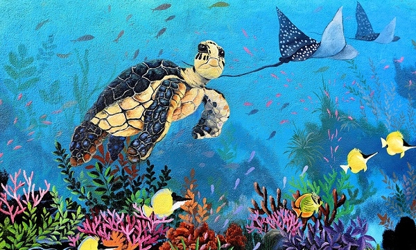 Bích họa 3D mang thông điệp bảo vệ rùa biển ở huyện đảo Lý Sơn