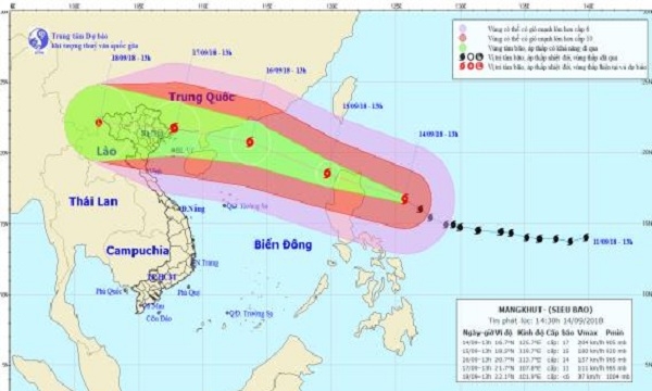 Siêu bão Mangkhut đang tiến gần các tỉnh Bắc bộ và Bắc Trung bộ