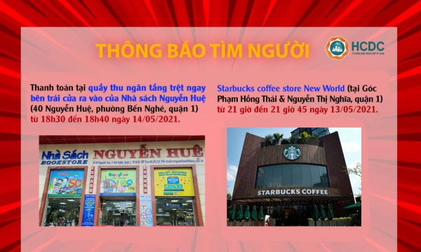 TP.HCM thông báo khẩn tìm người đến các địa điểm liên quan đến bệnh nhân nhiễm Covid-19