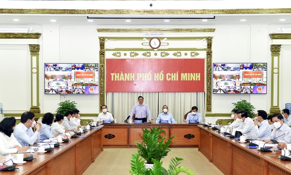 Thủ tướng Phạm Minh Chính chủ trì cuộc họp trực tuyến với TP Hồ Chí Minh và 7 tỉnh về thực hiện mục tiêu kép