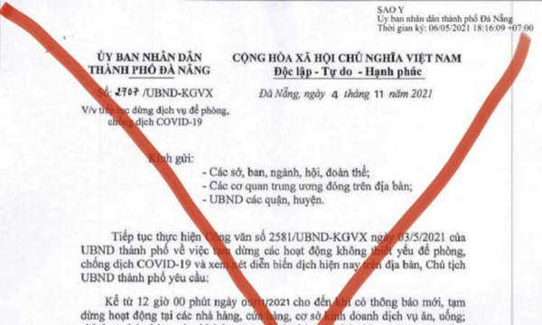 Thông tin “dừng bán hàng ăn uống tại chỗ” ở Đà Nẵng là giả mạo