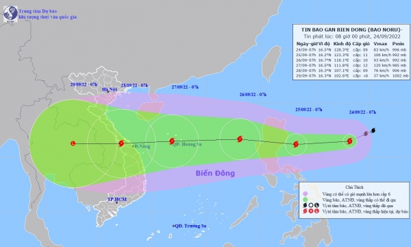 Cảnh báo bão Noru giật cấp 11 có khả năng mạnh thêm, Trung Bộ mưa lớn