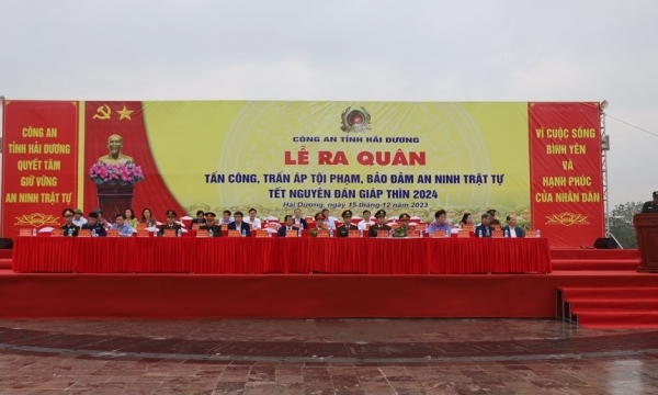 Công an tỉnh Hải Dương tổ chức Lễ ra quân bảo đảm an ninh trật tự Tết Nguyên đán Giáp Thìn 2024