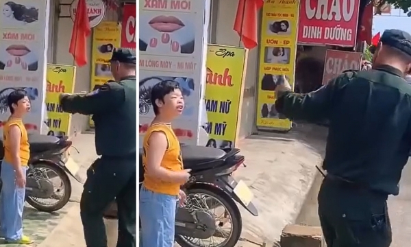 Xúc động hình ảnh người chiến sĩ cảnh sát tặng còi cho em bé đang vẫy chào bên đường