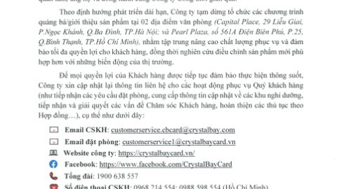 Thông báo chuyển địa điểm văn phòng phục vụ Chủ sở hữu và cập nhật thông tin liên lạc