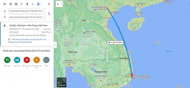 Bay từ sân bay Nội Bài đến sân bay Cam Ranh mất khoảng 1h45 phút