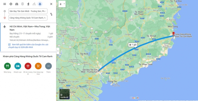 Đường bay thẳng từ thành phố Hồ Chí Minh đến sân bay Cam Ranh chỉ kéo dài 1h