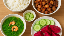 Bữa cơm tối 120 nghìn: Thịt rim mắm ruốc, canh rau sam, dưa leo trộn chua ngọt