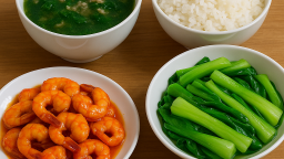  Bữa cơm tối 120 nghìn: Tôm rim mặn ngọt, cải thìa luộc thanh mát