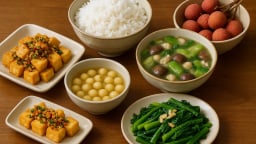 Bữa cơm tối 120 nghìn: Đậu chiên sả ớt, canh nấm bí xanh, chè hạt sen