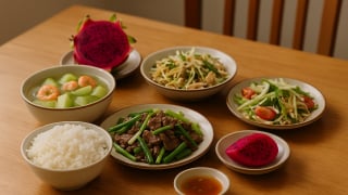 Bữa cơm tối 120 nghìn: Gỏi gà xé phay, Bò xào cần tây, canh bí xanh nấu tôm
