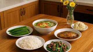 Bữa cơm tối 120 nghìn: Thịt bò xào cần tỏi, canh chua cá lóc