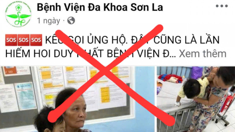 Fanpage mạo danh Bệnh viện Đa khoa tỉnh Sơn La kêu gọi từ thiện